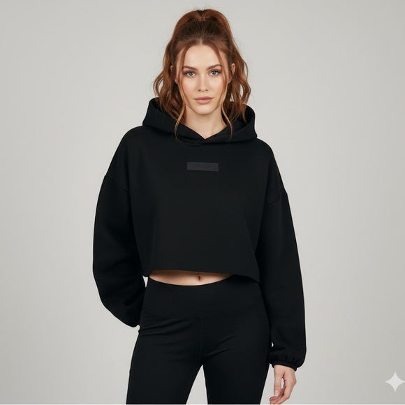 Fear of God Tops - Fear of God Essentials black rubber patch oversized hoodie cotton sweatshirt